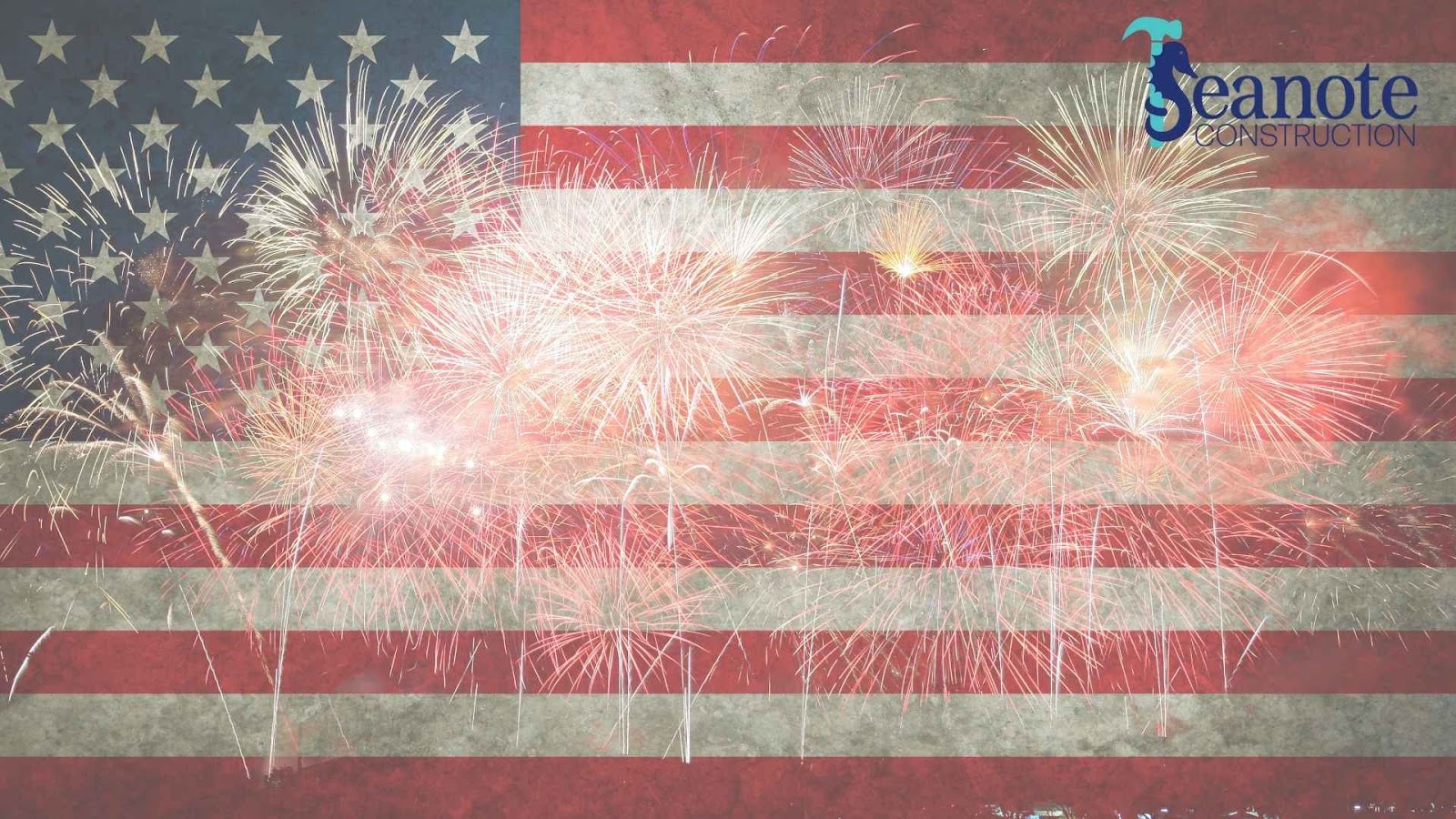 Fireworks over American flag background