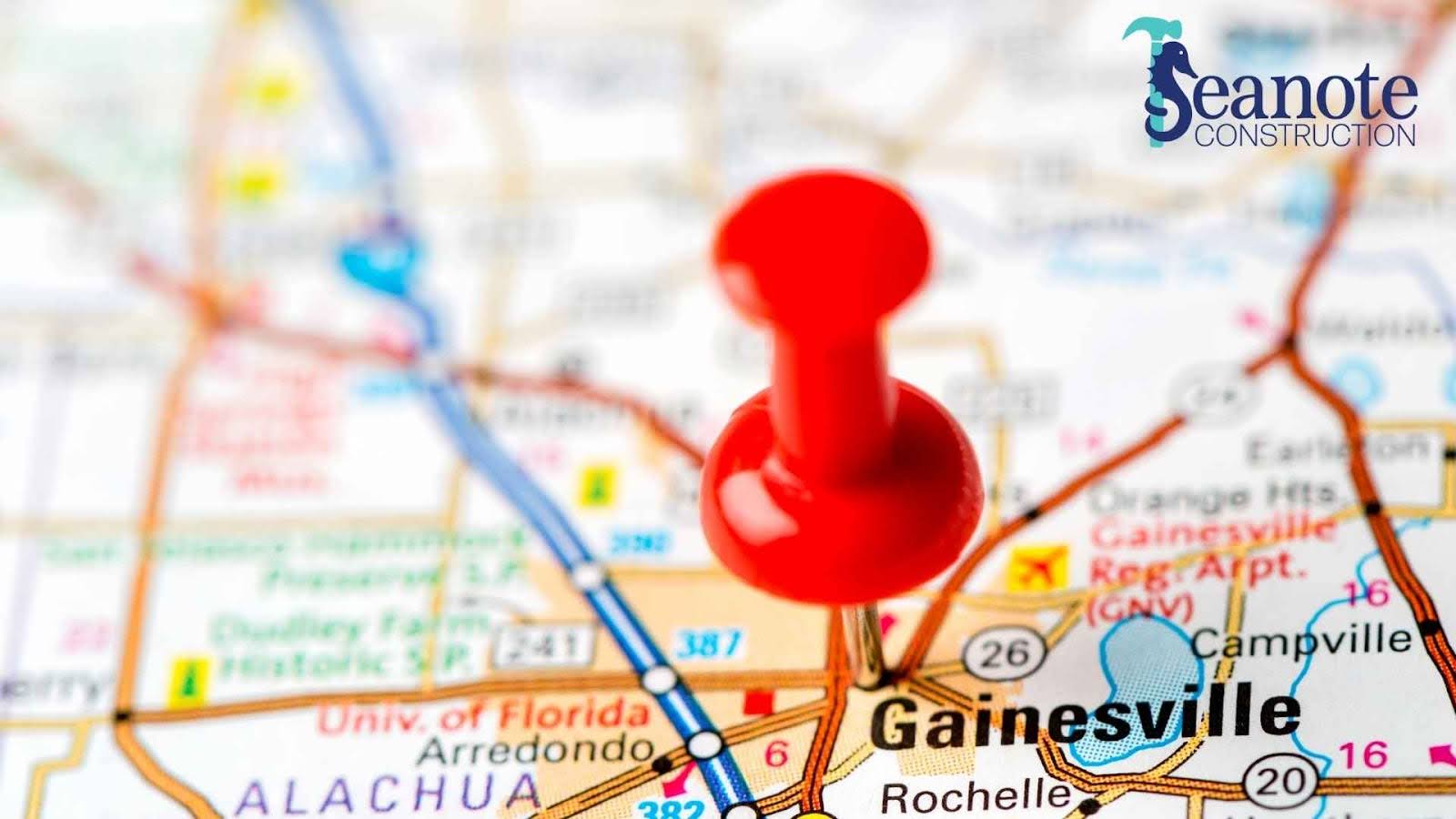 Map that points at gainesville, Florida