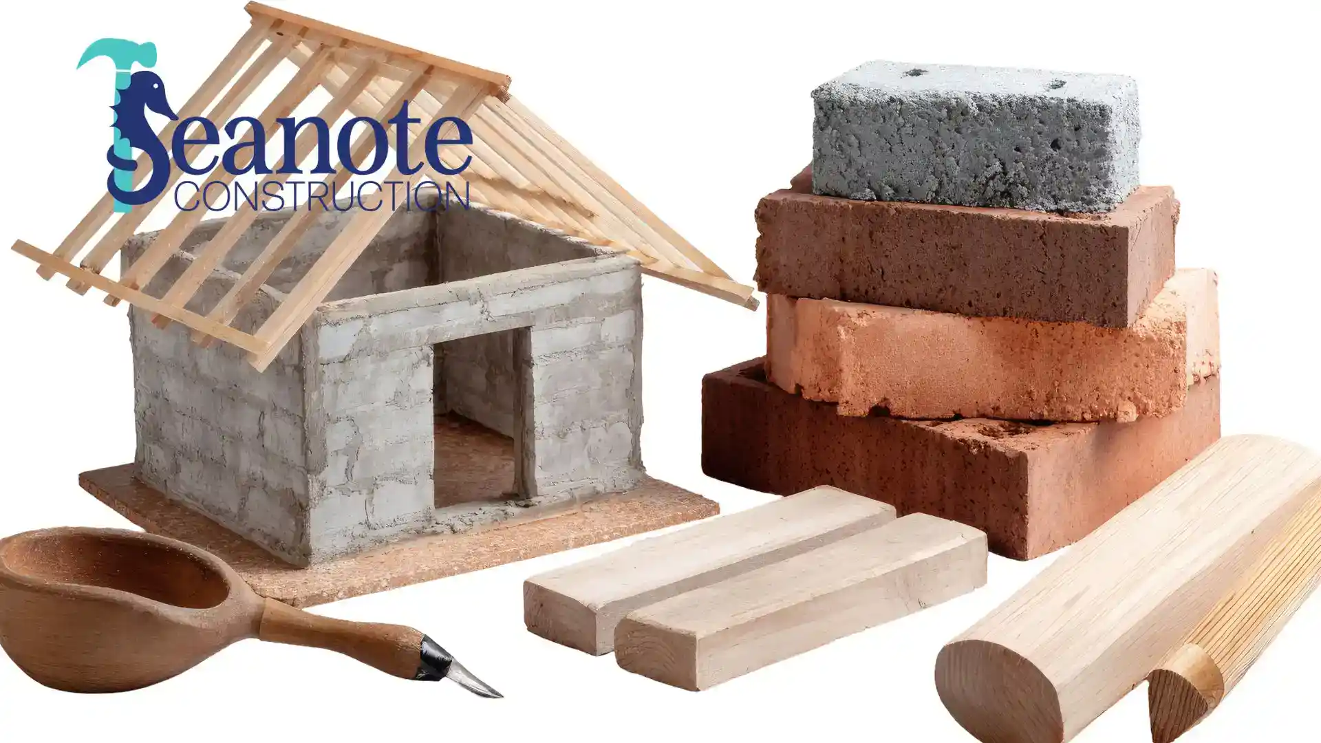 Model house with bricks and construction materials