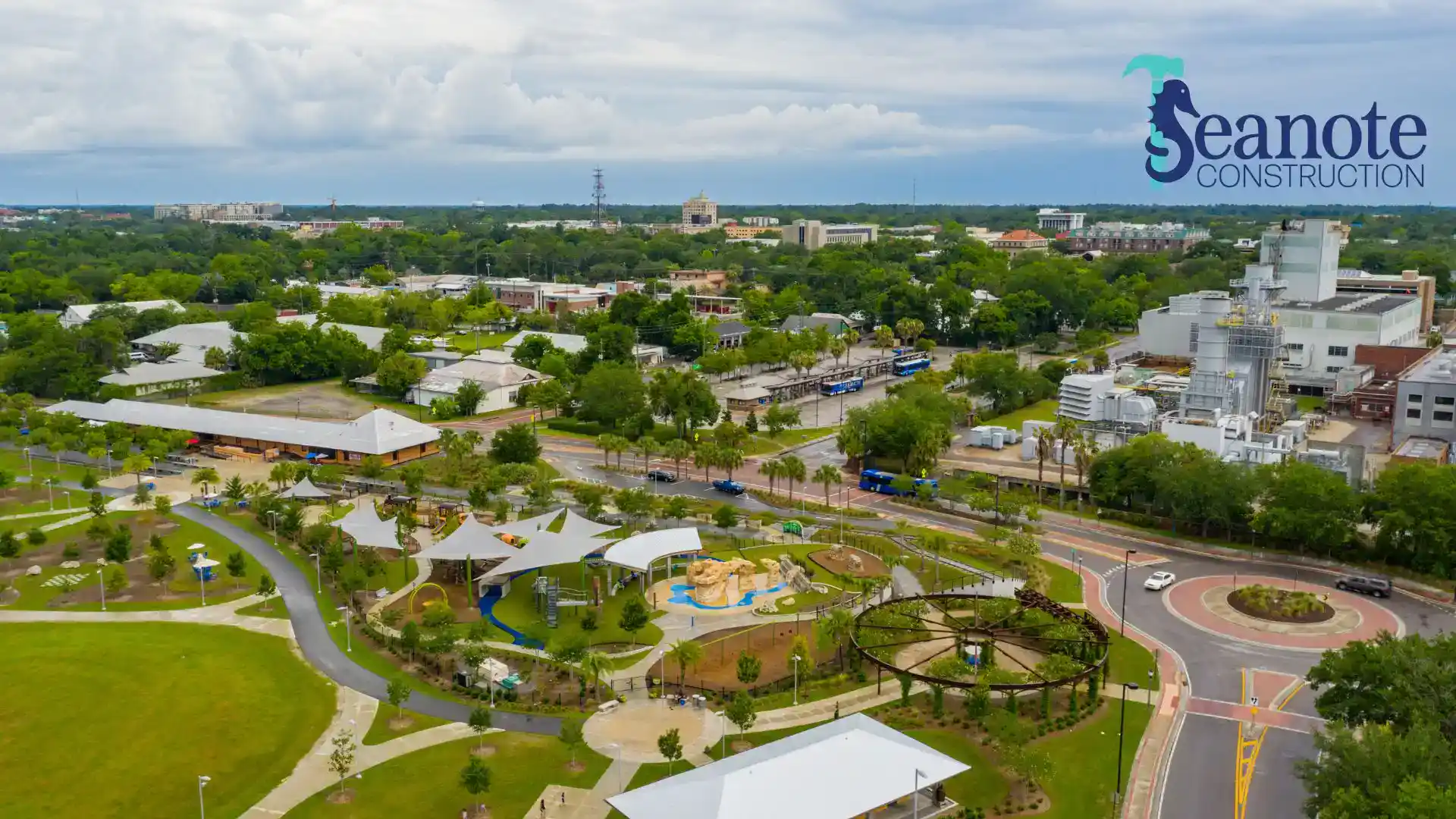 Aerial view of urban park and playground in gainesville, florida